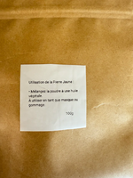 Poudre de pierre jaune (soufre) 100 g, mode d'emploi au dos du sachet