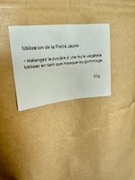 Poudre de pierre jaune (soufre) 50 g, mode d'emploi au dos du sachet