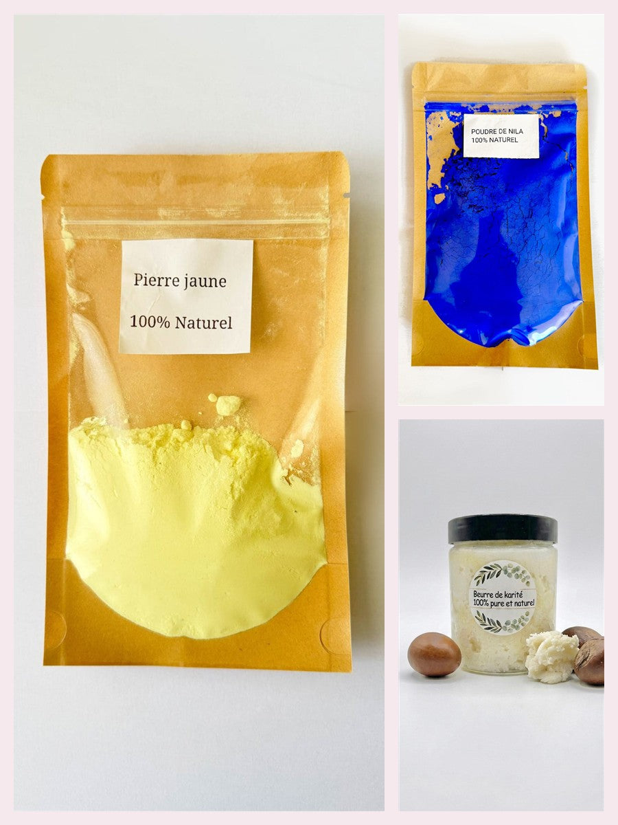 Coffret découverte : poudre de pierre jaune, poudre de Nila et beurre de karité