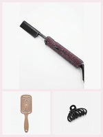 Coffret Lissage prune : peigne chauffant à strass prune, brosse démêlante beige et petite pince noire