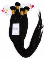 Lot de 4 mèches lisses en cheveux naturels noirs, étiquette Messe Beauty Hair