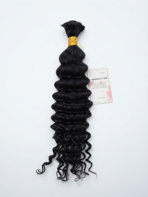 Mèche deep wave bulk noir naturel, 22 pouces, en cheveux naturels, étiquette Messe Beauty Hair