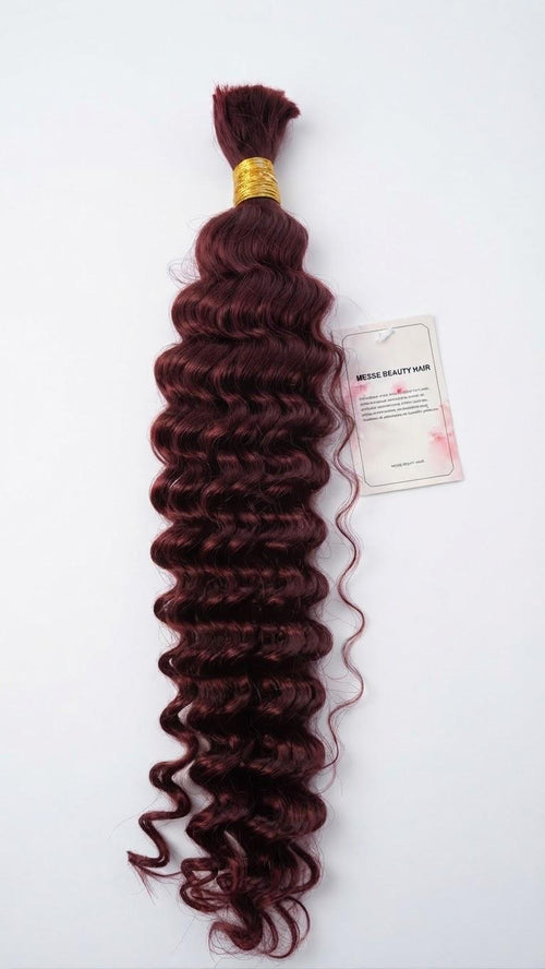 Mèche deep wave #99J bulk bordeaux, 22 pouces, 100% Human Hair, étiquette Messe Beauty Hair