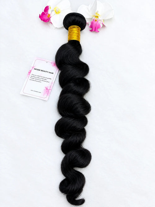 Mèche complète loose wave 30 pouces en cheveux naturels noirs, étiquette Messe Beauty Hair