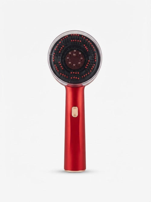 Peigne de massage du cuir chevelu rouge à réservoir, vu de face
